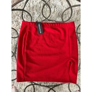 PrettyLittleThing Red Mini Skirt Womens‎ Size 4 Split Front Bodycon